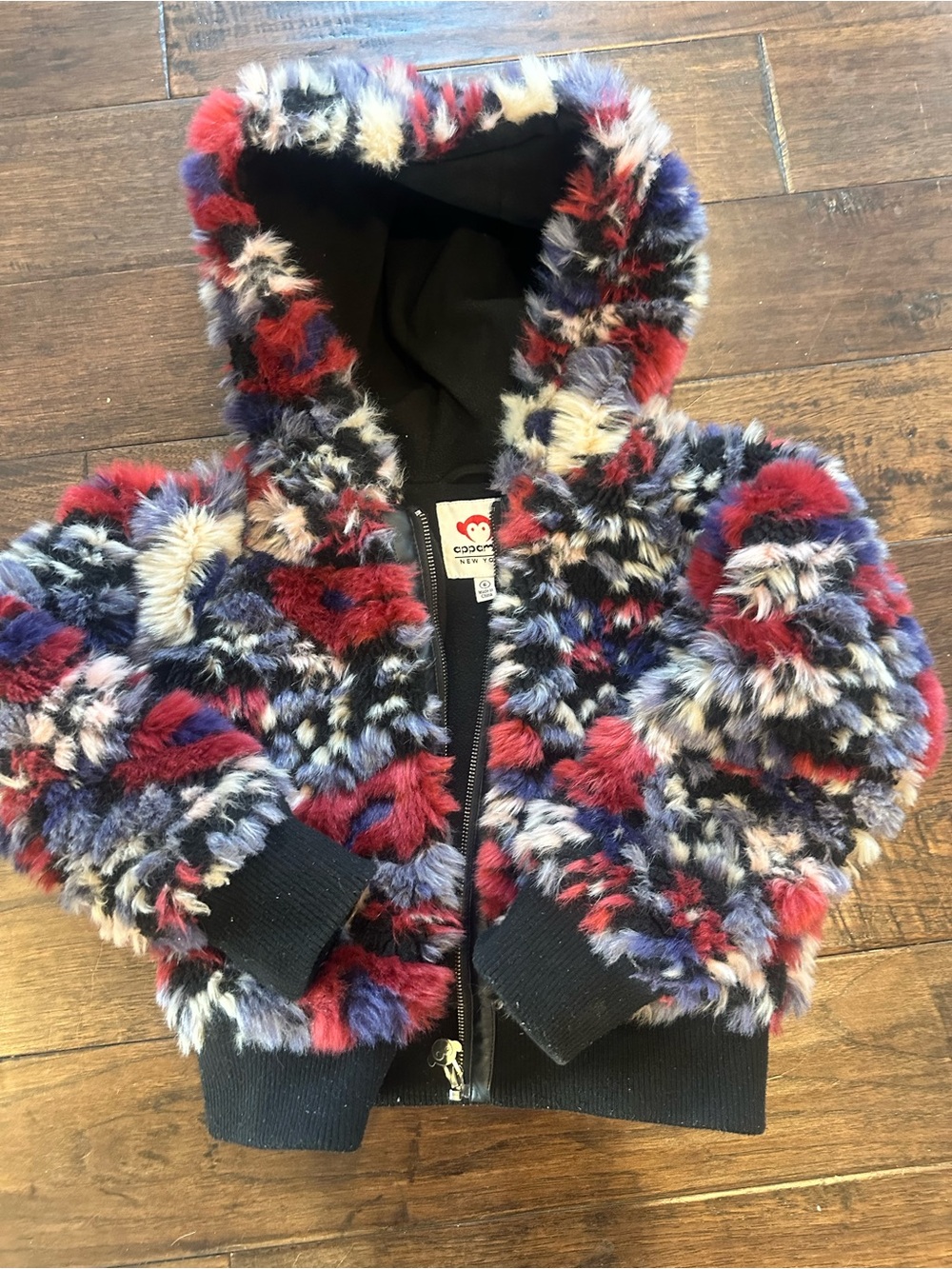 Appaman Multicolor Faux Fur Hooded Puffer Jacket - Red, Blue, Cream, Black